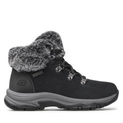 Botki Skechers. Czarne botki damskie Skechers, bez obcasa, na płaskiej podeszwie, bez zapięcia. Za 279.99 zł.