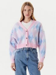 Tommy Jeans Kardigan Argyle DW0DW21180 Różowy Relaxed Fit. Czerwone kardigany damskie Tommy Jeans, l, bez wzorów, z jeansu. Za 319.99 zł.