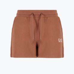Spodenki damskie EA7 Emporio Armani Train Shiny. Brązowe spodenki sportowe damskie EA7 Emporio Armani, bez wzorów, z bawełny, sportowe. Za 309.99 zł.