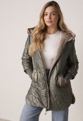 Zielona Pikowana Kurtka Przejściowa z Kapturem i Bocznymi Suwakami Mado. Zielone kurtki damskie Born2be, s, bez wzorów, z jeansu, z kapturem. Za 149.99 zł.