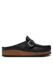 Birkenstock Klapki Buckley 1024942 Czarny. Czarne klapki damskie Birkenstock, bez wzorów, ze skóry, bez obcasa. Za 549.99 zł.
