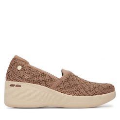 Półbuty Skechers. Brązowe półbuty damskie Skechers, bez wzorów, bez obcasa, na koturnie. Za 339.99 zł.