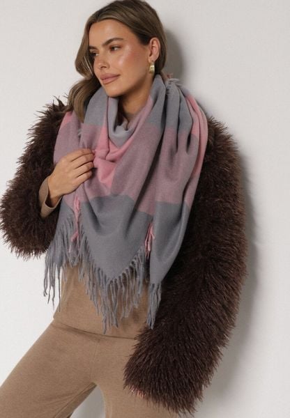 Różowo-Szary Szalik Bellaern. Czerwone szaliki i kominy damskie Born2be, bez wzorów, z bawełny. Za 49.99 zł.