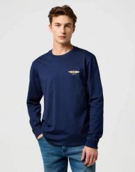 MESKA KOSZULKA WRANGLER LS AMERICANA TEE NAVY 112371469. Niebieskie koszulki męskie z długim rękawem Wrangler, xxl. Za 99.99 zł.
