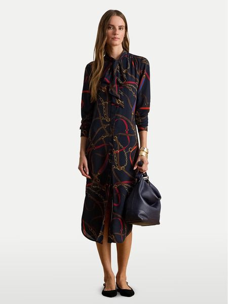 LAUREN RALPH LAUREN Sukienka koszulowa 200P03552001 Granatowy Regular Fit. Niebieskie sukienki damskie Lauren Ralph Lauren, bez wzorów, z syntetyku, bez kołnierzyka, bez ramiączek, koszulowe. Za 1,299.00 zł.