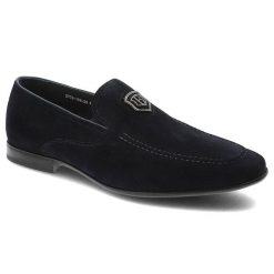 Granatowe Mokasyny John Doubare Męskie Modne Półbuty. Niebieskie buty wizytowe męskie John Doubare, ze skóry, bez zapięcia. Za 469.00 zł.
