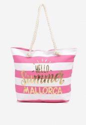 Różowa Torebka Plażowa w Paski z Napisem i Sznurkiem Revellorae. Czerwone shopper bag damskie Born2be, bez wzorów, bez dodatków. Za 44.99 zł.
