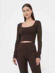 4F Longsleeve crop-top slim gładki damski XS. Brązowe topy damskie 4f, xs, bez wzorów, z dzianiny, bez kołnierzyka. Za 149.99 zł.