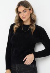 Czarny Puchaty Sweter Wełniany Helmintts. Czarne swetry klasyczne damskie Born2be, z tkaniny, bez kołnierzyka. Za 64.99 zł.