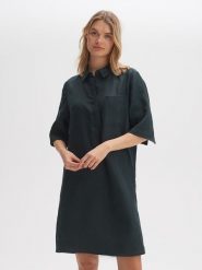 OPUS Lniana sukienka w kolorze antracytowym rozmiar: 38. Czarne sukienki damskie Opus, bez wzorów, ze lnu, bez kołnierzyka, bez ramiączek, mini. Za 154.07 zł.