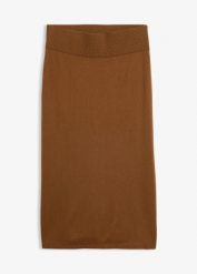 Spódnica dzianinowa z miękkiej mieszanki wełny. Brązowe spódniczki damskie bonprix, bez wzorów, z dzianiny, eleganckie. Za 169.99 zł.