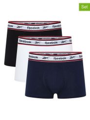 Reebok Bokserki (3 pary) "Barlow" w kolorze granatowym, białym i czarnym rozmiar: S. Białe bokserki męskie Reebok, bez wzorów. Za 67.09 zł.