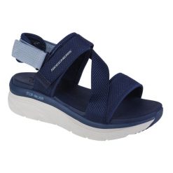 Sandały damskie, Skechers D'Lux Walker Kind Mind. Niebieskie obuwie trekkingowe damskie Skechers, bez wzorów, bez obcasa. Za 299.99 zł.