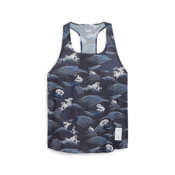 Damski wzorzysty tank top Puma Saysky. Niebieskie topy damskie Puma, bez wzorów, bez kołnierzyka. W wyprzedaży za 319.60 zł.