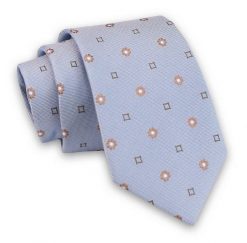 Niebieski Elegancki Męski Krawat -ALTIES- 7cm, Stylowy, Klasyczny, w Beżowy Wzór. Niebieskie krawaty i muchy męskie Alties, bez wzorów, z tkaniny, eleganckie. Za 49.00 zł.