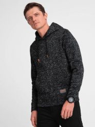 Bluza męska nierozpinana kangurka z kapturem - grafitowy melanż V2 - Rozmiar: M. Szare bluzy z kapturem męskie Ombre Clothing, m. W wyprzedaży za 59.99 zł.