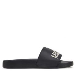 Klapki LOVE MOSCHINO. Czarne klapki damskie Love Moschino, bez wzorów, bez obcasa. Za 299.99 zł.