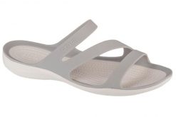 Klapki damskie Crocs Swiftwater. Szare klapki damskie Crocs, bez wzorów, z materiału, bez obcasa. Za 199.99 zł.
