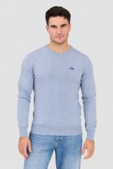 LA MARTINA Błękitny sweter męski BASIC COTTON WOOL. Niebieskie swetry męskie La Martina, l, bez wzorów, z bawełny, bez kołnierzyka. W wyprzedaży za 469.99 zł.