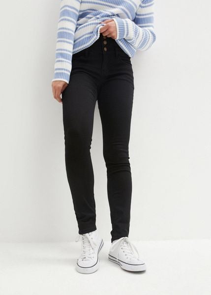 Modelujące dżinsy termiczne o kroju skinny, high waist. Czarne jeansy damskie bonprix, z podwyższonym stanem. Za 149.99 zł.