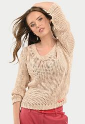 Bawełniany sweter S-GEA. Białe swetry klasyczne damskie Volcano, s, z bawełny, bez kołnierzyka. Za 119.99 zł.