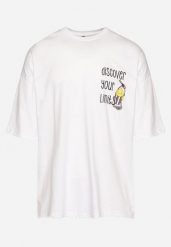 Biała Bawełniana Koszulka T-shirt z Krótkim Rękawem z Nadrukiem na Plecach i Przodzie Civia. Białe t-shirty męskie Born2be, m, bez wzorów, z bawełny, bez kołnierzyka. Za 44.99 zł.
