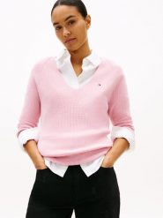 Tommy Hilfiger Sweter z dzianiny Kobiety Bawełna różowy, XS. Czerwone swetry klasyczne damskie Tommy Hilfiger, xs, z bawełny, bez kołnierzyka. Za 409.95 zł.