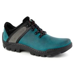 Olivier Skórzane buty trekkingowe męskie 311GT turkusowe zielone. Zielone buty trekkingowe męskie ze skóry, bez zapięcia, trekkingowe. Za 351.82 zł.