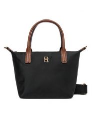 Tommy Hilfiger Torebka Popette Mini Tote AW0AW17709 Czarny. Czarne torebki klasyczne damskie Tommy Hilfiger, bez wzorów, z materiału, bez dodatków. Za 389.99 zł.