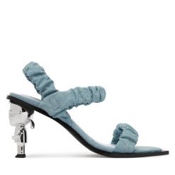 Sandały KARL LAGERFELD. Niebieskie sandały damskie Karl Lagerfeld, bez wzorów, bez obcasa, na słupku. Za 716.99 zł.