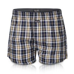 Męskie Bokserki Bawełniane - Pako Jeans - Granatowo-Żółta Kratka. Niebieskie bokserki męskie Pako Jeans, bez wzorów, z bawełny. Za 33.00 zł.