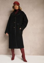 Czarny Futrzany Płaszcz o Jednorzędowym Kroju Zdobiony Przeszyciami Zinneira. Czarne płaszcze damskie Renee, l, z aplikacjami, z futra, eleganckie. Za 349.99 zł.