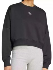 Bluza sportowa damska Adidas Essential Crew Fleece. Czarne bluzy sportowe damskie Adidas, s, bez wzorów, z bawełny, bez ramiączek, bez kaptura. Za 190.99 zł.
