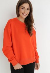 Pomarańczowa Bluza z Polarową Podszewką Colda. Brązowe bluzy bez kaptura damskie Born2be, xl, z dresówki. Za 64.99 zł.