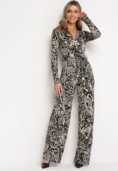 Czarno-Beżowa Rozkloszowana Midi Sukienka z Materiałowym Paskiem w Modny Print Zamipa. Czarne sukienki damskie Born2be, s, bez wzorów, z elastanu, bez kołnierzyka, bez ramiączek, midi, rozkloszowane. W wyprzedaży za 103.99 zł.