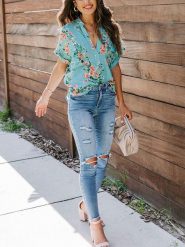 LA Angels Bluzka w kolorze błękitno-zielono-pomarańczowym rozmiar: XL. Niebieskie bluzki damskie LA Angels, xl, bez wzorów, bez kołnierzyka, bez ramiączek. Za 113.99 zł.