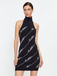 ROTATE Sukienka dzianinowa Sequin Logo 110112100 Czarny Slim Fit. Czarne sukienki damskie ROTATE, bez wzorów, z bawełny, bez kołnierzyka, bez ramiączek. Za 589.99 zł.