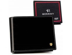 Portfel skórzany Rovicky 22319-VT-RVT czarny. Czarne portfele męskie ROVICKY, bez wzorów, ze skóry. Za 77.99 zł.