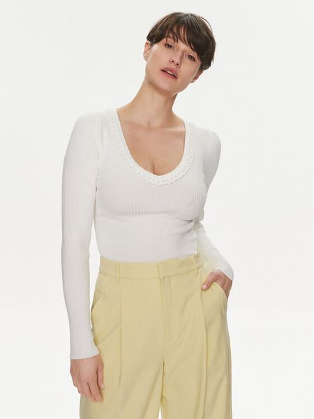 Morgan Sweter 241-MCORDE Écru Slim Fit. Swetry klasyczne damskie Morgan, l, z wiskozy, bez kołnierzyka. Za 149.99 zł.