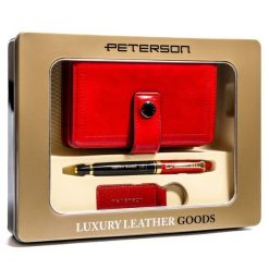 Stylowy zestaw prezentowy portfel z RFID, brelok i długopis – Peterson. Portfele damskie Peterson, bez wzorów, ze skóry ekologicznej. Za 119.99 zł.