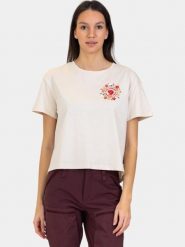 Koszulka z nadrukiem damska Fjallraven Fjallblomster Logo T-shirt. Brązowe t-shirty damskie Fjällräven, s, bez wzorów, z bawełny, bez kołnierzyka. Za 247.49 zł.