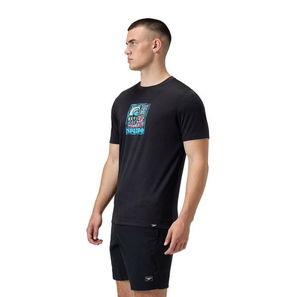 Koszulka T-Shirt męski Speedo S/S Graphic Swim. Czarne t-shirty męskie Speedo, m, bez wzorów, bez kołnierzyka. Za 338.75 zł.