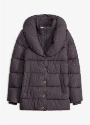 Kurtka pikowana z brokatowym nadrukiem. Szare kurtki damskie bonprix, bez wzorów, bez kaptura. Za 349.99 zł.