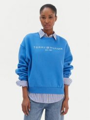 Tommy Hilfiger Bluza Corp Logo WW0WW47831 Niebieski Regular Fit. Niebieskie bluzy bez kaptura damskie Tommy Hilfiger, xxl, z syntetyku. Za 329.99 zł.