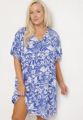 Niebieska Pudełkowa Sukienka z Wiskozy w Kwiaty z Guzikami Liramiree. Niebieskie sukienki damskie Born2be, na co dzień, l, bez wzorów, z wiskozy, eleganckie, bez kołnierzyka, bez ramiączek, mini, proste. W wyprzedaży za 67.99 zł.