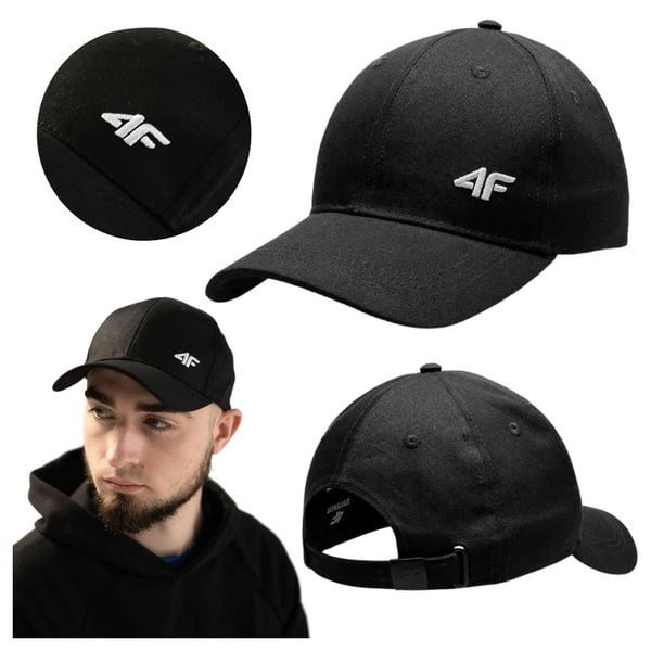 Czapka z daszkiem męska 4F 4FWSS24ACABM357. Czarne czapki męskie 4f, bez wzorów, z bawełny, klasyczne. Za 49.99 zł.