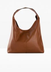 Torba typu shopper o fakturze groszkowanej skóry. Czarne shopper bag damskie bonprix, bez wzorów, ze skóry, duże, bez dodatków. Za 112.99 zł.