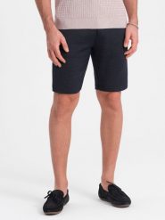 Męskie szorty ze strukturalnej dzianiny z kieszeniami chino - granatowe V1. Niebieskie szorty męskie Ombre Clothing, bez wzorów, z bawełny, wizytowe. W wyprzedaży za 69.99 zł.
