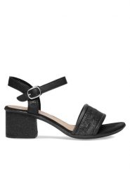 Rieker Sandały 64653-00 Czarny. Czarne sandały damskie Rieker, bez wzorów, z syntetyku, bez obcasa, na słupku. Za 289.99 zł.