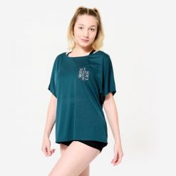 Koszulka z krótkim rękawem do tańca nowoczesnego damska Starever. Niebieskie bluzki damskie DOMYOS, xs, bez wzorów, z lyocellu, bez kołnierzyka. Za 64.99 zł.